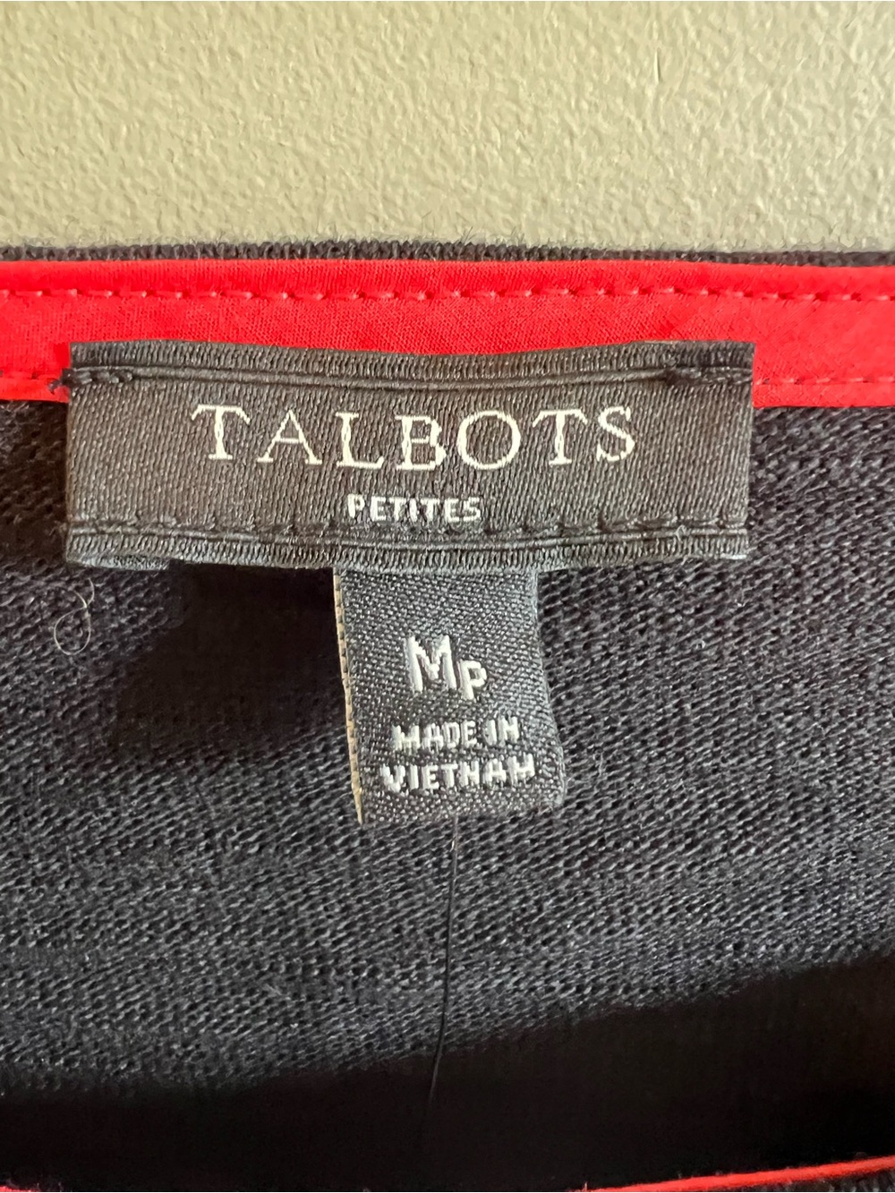Talbots Black and White Striped with Red Trim Inside Colllar/Cuff - Picture 2 of 8